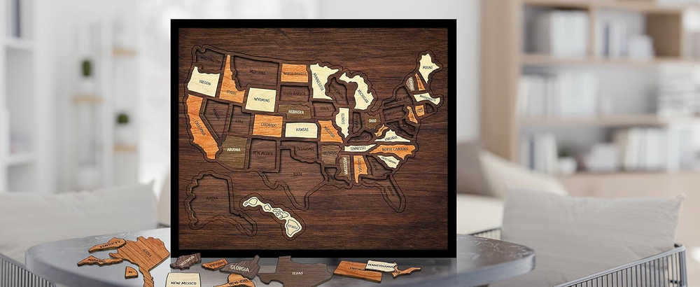 🔥Last Day 49% OFF -🇺🇸 Wooden USA Travel Map Puzzle🧩A Stylish Way to Track Your Journey